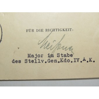 Certificate for the medal For the Winter Campaign on the Eastern Front. Espenlaub militaria